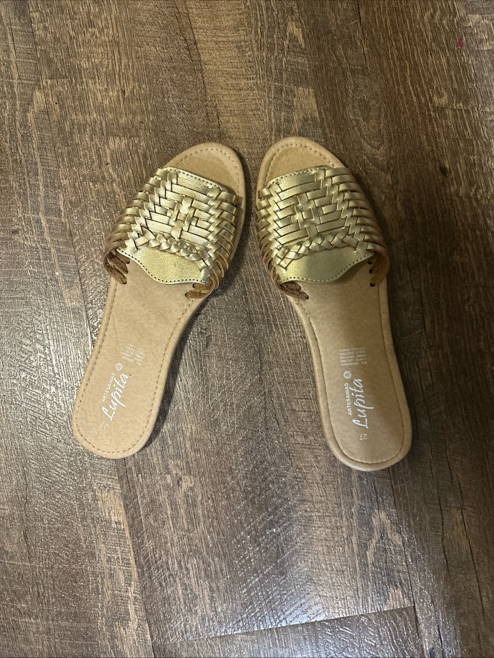 Artesanias Lupita Women’s Gold Woven Slide Sandals - Size 8.5 US